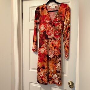 Jones New York sport orange and brown print dress, size large